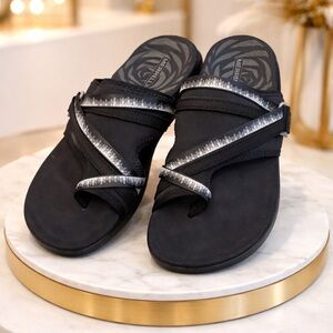 Merrell Women’s Black Slide Sandals with Silver Accent Straps
